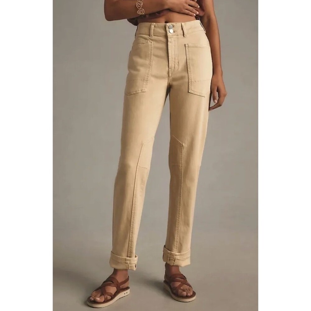 Anthropologie Pilcro The Wanderer High-Rise Relaxed-Leg Jeans in Ivory Tan 25
